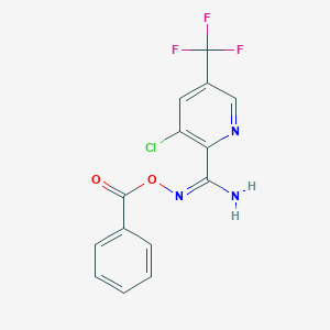 molecular formula C14H9ClF3N3O2 B2875489 N'-(benzoyloxy)-3-chloro-5-(trifluoromethyl)-2-pyridinecarboximidamide CAS No. 338791-59-6