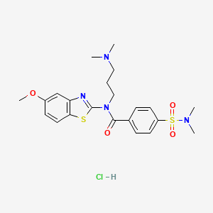 molecular formula C22H29ClN4O4S2 B2875490 N-(3-(dimethylamino)propyl)-4-(N,N-dimethylsulfamoyl)-N-(5-methoxybenzo[d]thiazol-2-yl)benzamide hydrochloride CAS No. 1217053-69-4