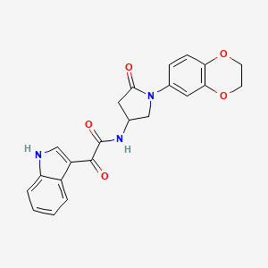 molecular formula C22H19N3O5 B2875510 N-[1-(2,3-dihydro-1,4-benzodioxin-6-yl)-5-oxopyrrolidin-3-yl]-2-(1H-indol-3-yl)-2-oxoacetamide CAS No. 896306-57-3