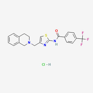 molecular formula C21H19ClF3N3OS B2875519 N-(4-((3,4-dihydroisoquinolin-2(1H)-yl)methyl)thiazol-2-yl)-4-(trifluoromethyl)benzamide hydrochloride CAS No. 1217009-89-6