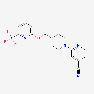B2875613 2-[4-[[6-(Trifluoromethyl)pyridin-2-yl]oxymethyl]piperidin-1-yl]pyridine-4-carbonitrile CAS No. 2379983-63-6