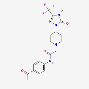 molecular formula C19H22F3N5O3 B2875647 N-(4-acetylphenyl)-2-(4-(4-methyl-5-oxo-3-(trifluoromethyl)-4,5-dihydro-1H-1,2,4-triazol-1-yl)piperidin-1-yl)acetamide CAS No. 2034417-53-1