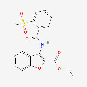 molecular formula C19H17NO6S B2875648 Ethyl 3-(2-(methylsulfonyl)benzamido)benzofuran-2-carboxylate CAS No. 896366-86-2