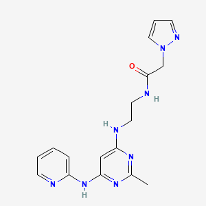 molecular formula C17H20N8O B2875655 N-[2-({2-methyl-6-[(pyridin-2-yl)amino]pyrimidin-4-yl}amino)ethyl]-2-(1H-pyrazol-1-yl)acetamide CAS No. 2379987-98-9