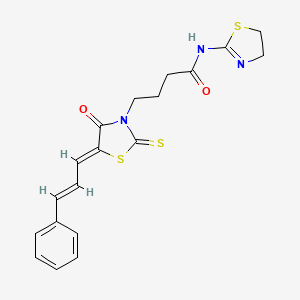 molecular formula C19H19N3O2S3 B2875657 N-(4,5-dihydrothiazol-2-yl)-4-((Z)-4-oxo-5-((E)-3-phenylallylidene)-2-thioxothiazolidin-3-yl)butanamide CAS No. 637317-71-6