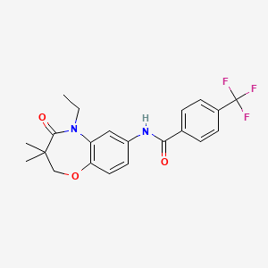 molecular formula C21H21F3N2O3 B2875674 N-(5-ethyl-3,3-dimethyl-4-oxo-2,3,4,5-tetrahydro-1,5-benzoxazepin-7-yl)-4-(trifluoromethyl)benzamide CAS No. 921789-68-6