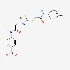 molecular formula C22H21N3O4S2 B2875678 Methyl 4-(2-(2-((2-oxo-2-(p-tolylamino)ethyl)thio)thiazol-4-yl)acetamido)benzoate CAS No. 941874-80-2