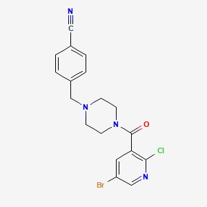 molecular formula C18H16BrClN4O B2875697 4-[[4-(5-Bromo-2-chloropyridine-3-carbonyl)piperazin-1-yl]methyl]benzonitrile CAS No. 1241586-29-7