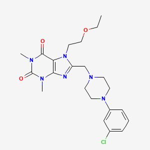 molecular formula C22H29ClN6O3 B2875707 8-((4-(3-chlorophenyl)piperazin-1-yl)methyl)-7-(2-ethoxyethyl)-1,3-dimethyl-1H-purine-2,6(3H,7H)-dione CAS No. 851941-34-9