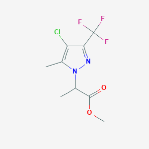 molecular formula C9H10ClF3N2O2 B2875756 methyl 2-[4-chloro-5-methyl-3-(trifluoromethyl)-1H-pyrazol-1-yl]propanoate CAS No. 1005678-40-9