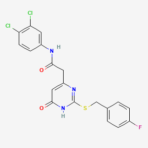 molecular formula C19H14Cl2FN3O2S B2875772 N-(3,4-dichlorophenyl)-2-(2-((4-fluorobenzyl)thio)-6-oxo-1,6-dihydropyrimidin-4-yl)acetamide CAS No. 1105236-44-9