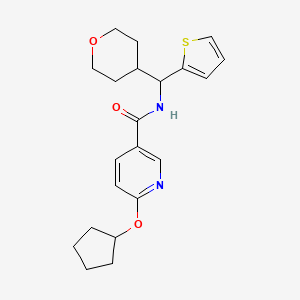 molecular formula C21H26N2O3S B2875776 6-(cyclopentyloxy)-N-((tetrahydro-2H-pyran-4-yl)(thiophen-2-yl)methyl)nicotinamide CAS No. 2320532-73-6
