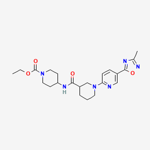 molecular formula C22H30N6O4 B2875804 Ethyl 4-(1-(5-(3-methyl-1,2,4-oxadiazol-5-yl)pyridin-2-yl)piperidine-3-carboxamido)piperidine-1-carboxylate CAS No. 2194902-20-8