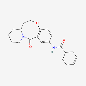molecular formula C21H26N2O3 B2875876 N-{2-oxo-9-oxa-1-azatricyclo[10.4.0.0^{3,8}]hexadeca-3,5,7-trien-5-yl}cyclohex-3-ene-1-carboxamide CAS No. 1396848-13-7