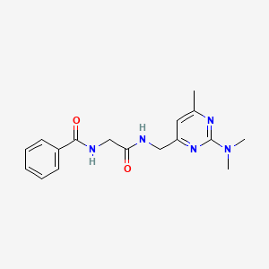 molecular formula C17H21N5O2 B2875935 N-(2-(((2-(dimethylamino)-6-methylpyrimidin-4-yl)methyl)amino)-2-oxoethyl)benzamide CAS No. 1797224-53-3