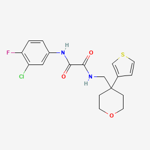 molecular formula C18H18ClFN2O3S B2875941 N'-(3-chloro-4-fluorophenyl)-N-{[4-(thiophen-3-yl)oxan-4-yl]methyl}ethanediamide CAS No. 2309603-49-2