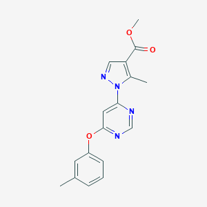 molecular formula C17H16N4O3 B287596 methyl 5-methyl-1-[6-(3-methylphenoxy)-4-pyrimidinyl]-1H-pyrazole-4-carboxylate 