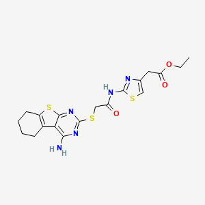 molecular formula C19H21N5O3S3 B2876091 乙基[2-({[(4-氨基-5,6,7,8-四氢[1]苯并噻吩并[2,3-d]嘧啶-2-基)硫代]乙酰}氨基)-1,3-噻唑-4-基]乙酸酯 CAS No. 496028-84-3