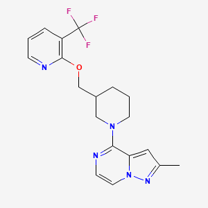 molecular formula C19H20F3N5O B2876099 2-Methyl-4-[3-[[3-(trifluoromethyl)pyridin-2-yl]oxymethyl]piperidin-1-yl]pyrazolo[1,5-a]pyrazine CAS No. 2379971-65-8