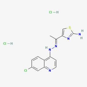molecular formula C14H14Cl3N5S B2876101 4-[(E)-N-[(7-氯喹啉-4-基)氨基]-C-甲基碳亚胺酰]-1,3-噻唑-2-胺；二盐酸盐 CAS No. 2138805-23-7