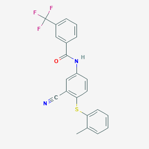 molecular formula C22H15F3N2OS B2876116 N-{3-cyano-4-[(2-methylphenyl)sulfanyl]phenyl}-3-(trifluoromethyl)benzenecarboxamide CAS No. 860785-76-8