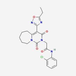 molecular formula C21H22ClN5O4 B2876128 N-(2-chlorophenyl)-2-[4-(5-ethyl-1,2,4-oxadiazol-3-yl)-1,3-dioxo-1H,2H,3H,5H,6H,7H,8H,9H-pyrimido[1,6-a]azepin-2-yl]acetamide CAS No. 1775337-99-9