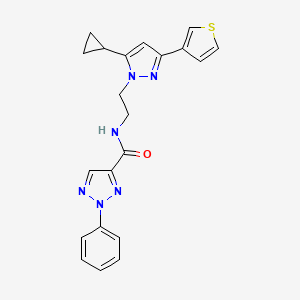 molecular formula C21H20N6OS B2876148 N-(2-(5-cyclopropyl-3-(thiophen-3-yl)-1H-pyrazol-1-yl)ethyl)-2-phenyl-2H-1,2,3-triazole-4-carboxamide CAS No. 2034235-18-0