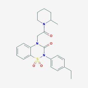 molecular formula C23H27N3O4S B2876167 2-(4-ethylphenyl)-4-(2-(2-methylpiperidin-1-yl)-2-oxoethyl)-2H-benzo[e][1,2,4]thiadiazin-3(4H)-one 1,1-dioxide CAS No. 899949-28-1