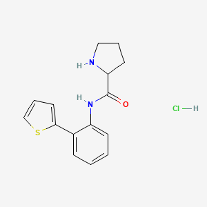 molecular formula C15H17ClN2OS B2876194 N-[2-(Thiophen-2-YL)phenyl]pyrrolidine-2-carboxamide hydrochloride CAS No. 1427876-00-3