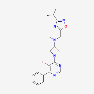molecular formula C20H23FN6O B2876216 1-(5-fluoro-6-phenylpyrimidin-4-yl)-N-methyl-N-{[3-(propan-2-yl)-1,2,4-oxadiazol-5-yl]methyl}azetidin-3-amine CAS No. 2379951-51-4