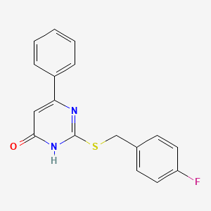 molecular formula C17H13FN2OS B2876243 2-(4-Fluoro-benzylsulfanyl)-6-phenyl-pyrimidin-4-ol CAS No. 602290-76-6