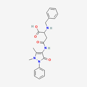 molecular formula C22H24N4O4 B2876262 2-(benzylamino)-3-[(1,5-dimethyl-3-oxo-2-phenyl-2,3-dihydro-1H-pyrazol-4-yl)carbamoyl]propanoic acid CAS No. 1047980-16-4