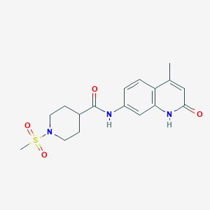 molecular formula C17H21N3O4S B2876284 N-(4-methyl-2-oxo-1,2-dihydroquinolin-7-yl)-1-(methylsulfonyl)piperidine-4-carboxamide CAS No. 1251573-70-2