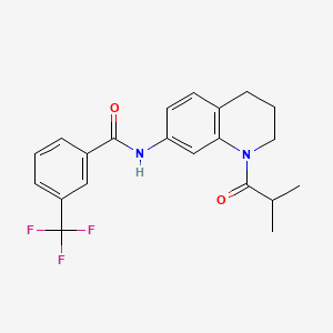 molecular formula C21H21F3N2O2 B2876290 N-[1-(2-methylpropanoyl)-1,2,3,4-tetrahydroquinolin-7-yl]-3-(trifluoromethyl)benzamide CAS No. 1005301-34-7