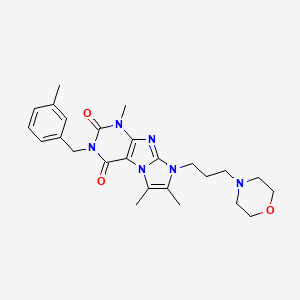 molecular formula C25H32N6O3 B2876306 1,6,7-trimethyl-3-(3-methylbenzyl)-8-(3-morpholinopropyl)-1H-imidazo[2,1-f]purine-2,4(3H,8H)-dione CAS No. 927543-08-6