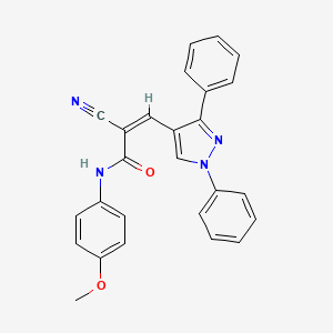 molecular formula C26H20N4O2 B2876397 (Z)-2-Cyano-3-(1,3-diphenylpyrazol-4-yl)-N-(4-methoxyphenyl)prop-2-enamide CAS No. 379726-21-3