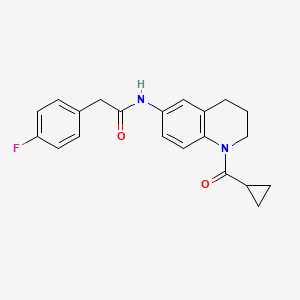 molecular formula C21H21FN2O2 B2876462 N-(1-cyclopropanecarbonyl-1,2,3,4-tetrahydroquinolin-6-yl)-2-(4-fluorophenyl)acetamide CAS No. 899964-13-7