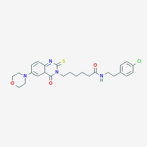 molecular formula C26H31ClN4O3S B2876471 N-[2-(4-chlorophenyl)ethyl]-6-[6-(morpholin-4-yl)-4-oxo-2-sulfanylidene-1,2,3,4-tetrahydroquinazolin-3-yl]hexanamide CAS No. 689769-59-3