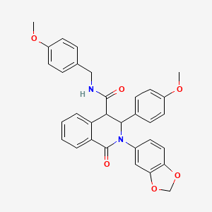 molecular formula C32H28N2O6 B2876535 2-(2H-1,3-benzodioxol-5-yl)-3-(4-methoxyphenyl)-N-[(4-methoxyphenyl)methyl]-1-oxo-1,2,3,4-tetrahydroisoquinoline-4-carboxamide CAS No. 1023415-57-7