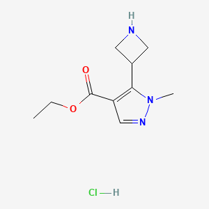 molecular formula C10H16ClN3O2 B2876560 Ethyl 5-(azetidin-3-yl)-1-methylpyrazole-4-carboxylate;hydrochloride CAS No. 2361703-40-2