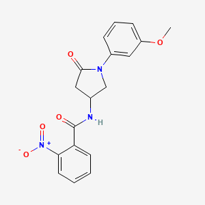 molecular formula C18H17N3O5 B2876580 N-[1-(3-methoxyphenyl)-5-oxopyrrolidin-3-yl]-2-nitrobenzamide CAS No. 896272-20-1