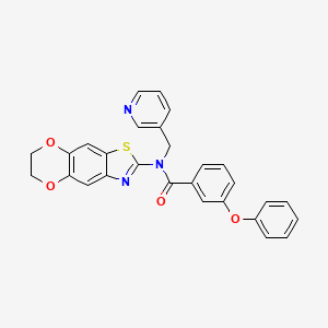 molecular formula C28H21N3O4S B2876678 N-(6,7-dihydro-[1,4]dioxino[2,3-f][1,3]benzothiazol-2-yl)-3-phenoxy-N-(pyridin-3-ylmethyl)benzamide CAS No. 922575-52-8