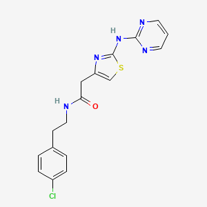 molecular formula C17H16ClN5OS B2876686 N-(4-chlorophenethyl)-2-(2-(pyrimidin-2-ylamino)thiazol-4-yl)acetamide CAS No. 1226448-45-8