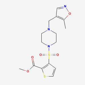 molecular formula C15H19N3O5S2 B2876687 Methyl 3-((4-((5-methylisoxazol-4-yl)methyl)piperazin-1-yl)sulfonyl)thiophene-2-carboxylate CAS No. 2034244-75-0