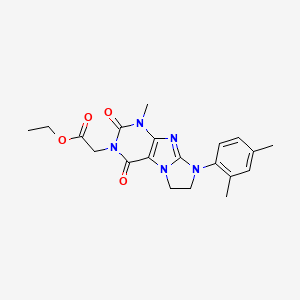 molecular formula C20H23N5O4 B2876697 Ethyl 2-[8-(2,4-dimethylphenyl)-1-methyl-2,4-dioxo-1,3,5-trihydroimidazolidino [1,2-h]purin-3-yl]acetate CAS No. 919013-42-6