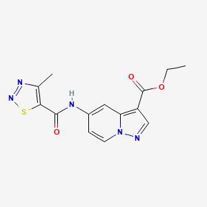 molecular formula C14H13N5O3S B2876721 ethyl 5-(4-methyl-1,2,3-thiadiazole-5-amido)pyrazolo[1,5-a]pyridine-3-carboxylate CAS No. 1396813-91-4