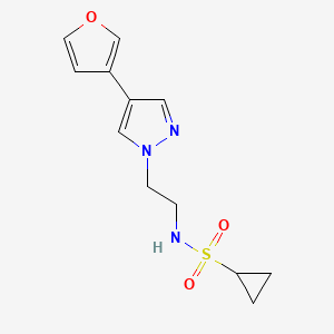 molecular formula C12H15N3O3S B2876752 N-(2-(4-(furan-3-yl)-1H-pyrazol-1-yl)ethyl)cyclopropanesulfonamide CAS No. 2034377-83-6