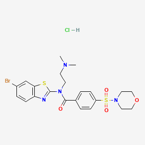 molecular formula C22H26BrClN4O4S2 B2876780 N-(6-BROMO-1,3-BENZOTHIAZOL-2-YL)-N-[2-(DIMETHYLAMINO)ETHYL]-4-(MORPHOLINE-4-SULFONYL)BENZAMIDE HYDROCHLORIDE CAS No. 1321923-76-5