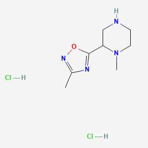 molecular formula C8H16Cl2N4O B2876845 1-Methyl-2-(3-methyl-1,2,4-oxadiazol-5-yl)piperazine dihydrochloride CAS No. 1820718-72-6