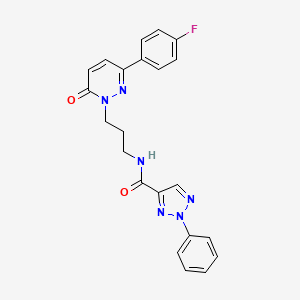 molecular formula C22H19FN6O2 B2876956 N-(3-(3-(4-fluorophenyl)-6-oxopyridazin-1(6H)-yl)propyl)-2-phenyl-2H-1,2,3-triazole-4-carboxamide CAS No. 1207028-24-7